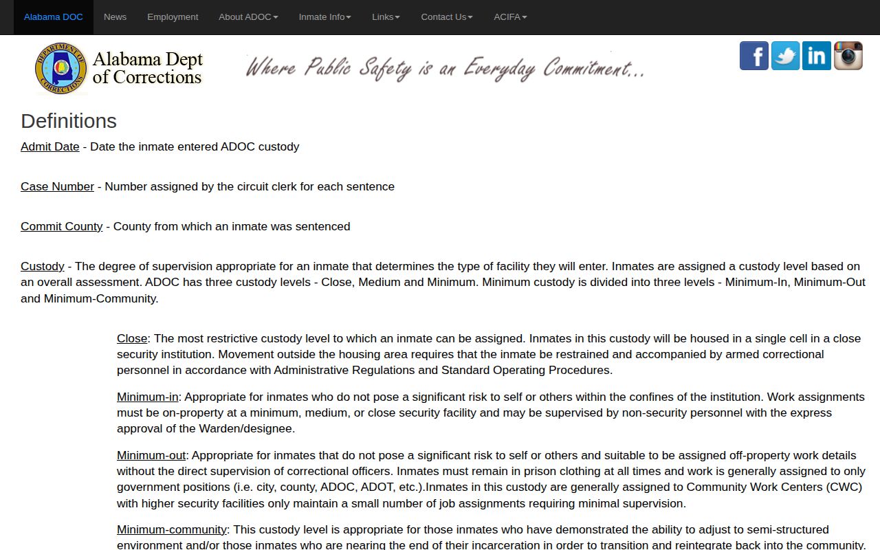 Franklin County projected release date ADOC definitions minimum release date